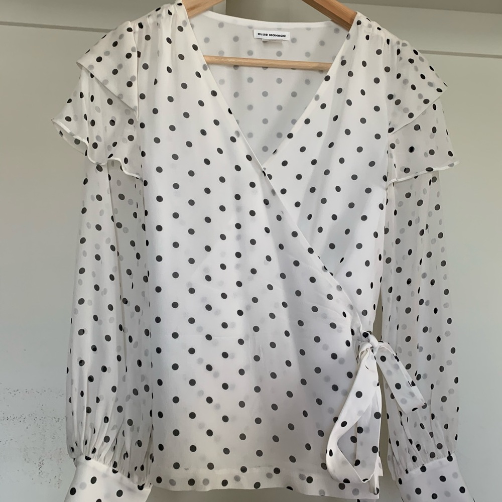 Club Monaco Polka Dot Wrap Blouse